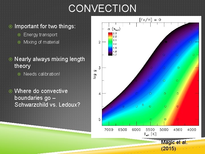 CONVECTION Important for two things: Energy transport Mixing of material Nearly always mixing length