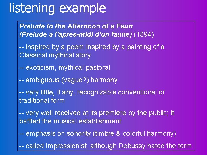 listening example Prelude to the Afternoon of a Faun (Prelude a l'apres-midi d'un faune)