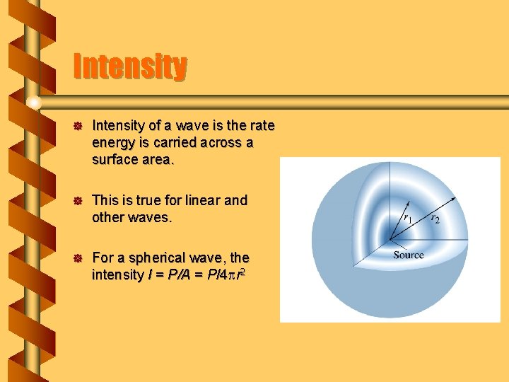 Intensity ] Intensity of a wave is the rate energy is carried across a