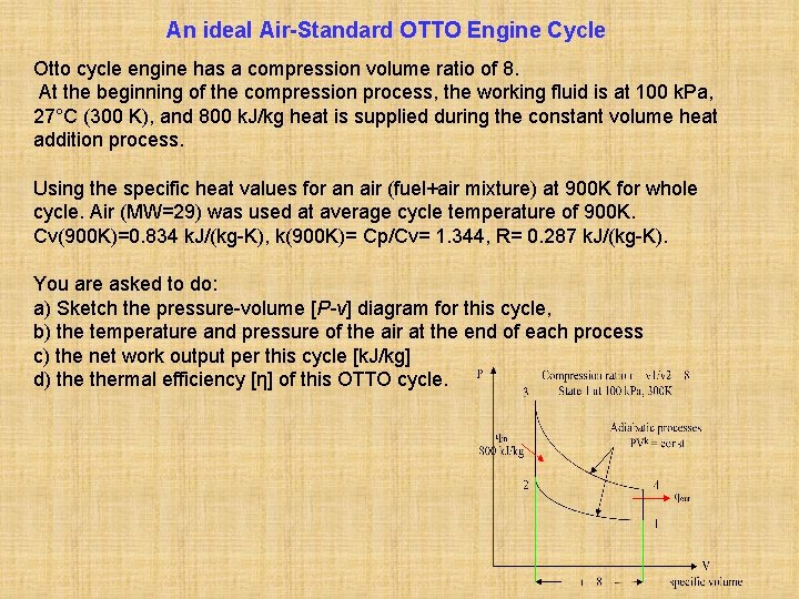 An ideal Air-Standard OTTO Engine Cycle Otto cycle engine has a compression volume ratio