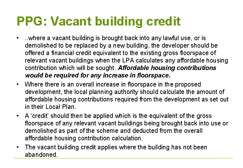 PPG: Vacant building credit • . . where a vacant building is brought back