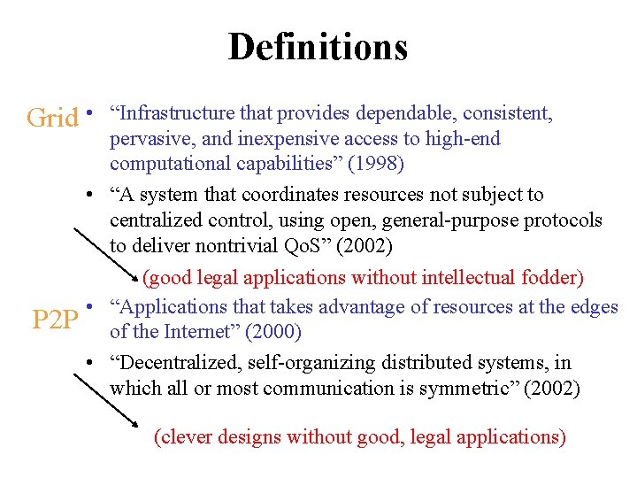 Definitions Grid • “Infrastructure that provides dependable, consistent, pervasive, and inexpensive access to high-end
