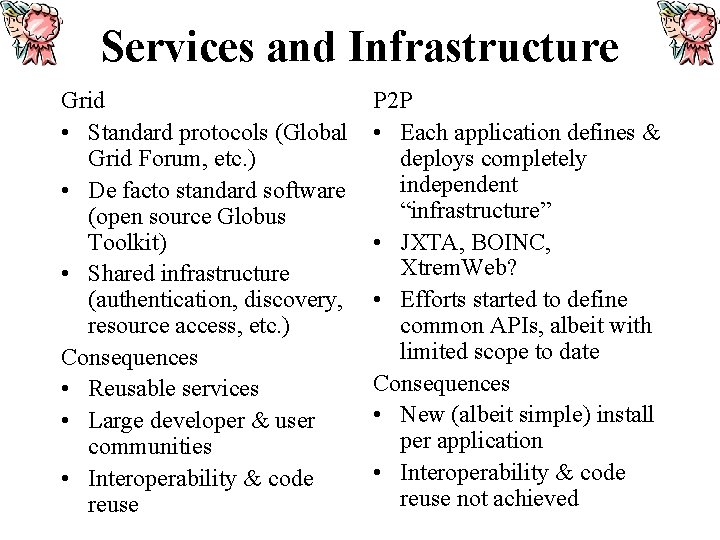 Services and Infrastructure Grid • Standard protocols (Global Grid Forum, etc. ) • De