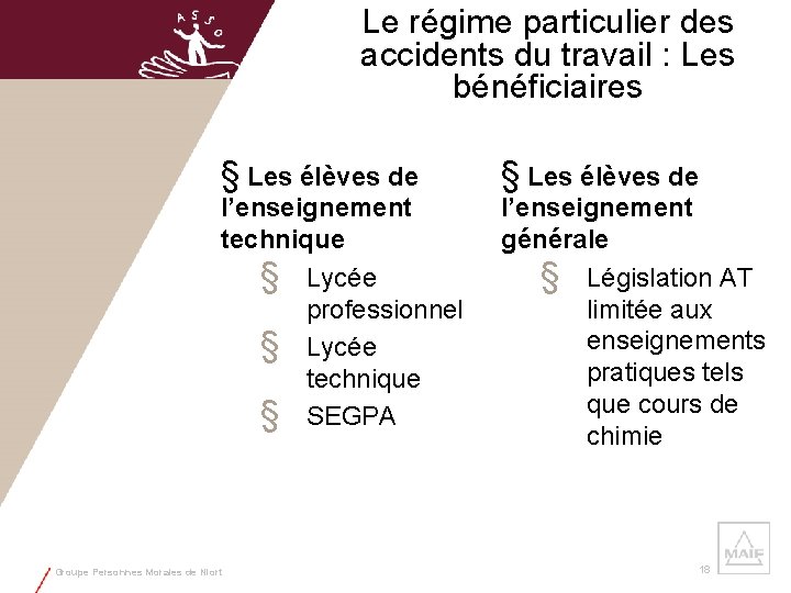 Le régime particulier des accidents du travail : Les bénéficiaires § Les élèves de