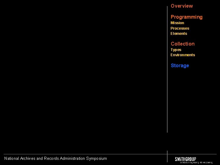 Overview Programming Mission Processes Elements Collection Types Environments Storage National Archives and Records Administration