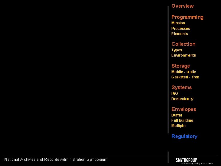 Overview Programming Mission Processes Elements Collection Types Environments Storage Mobile - static Gasketed -