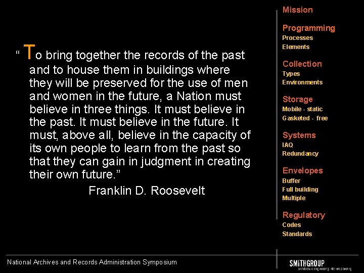 Mission Programming “ To bring together the records of the past and to house