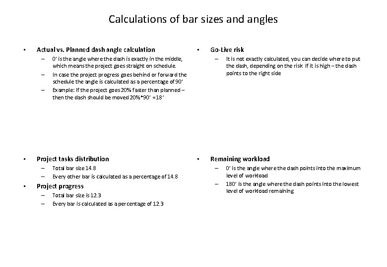 Calculations of bar sizes and angles • Actual vs. Planned dash angle calculation –