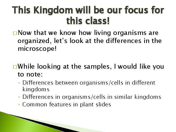 This Kingdom will be our focus for this class! � Now that we know