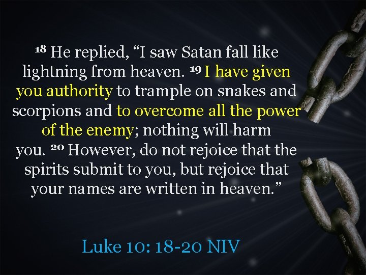 18 He replied, “I saw Satan fall like lightning from heaven. 19 I have