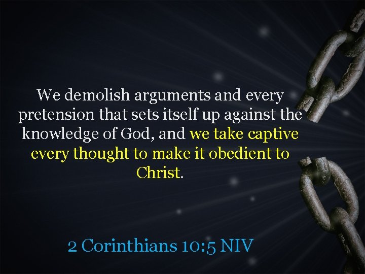 We demolish arguments and every pretension that sets itself up against the knowledge of