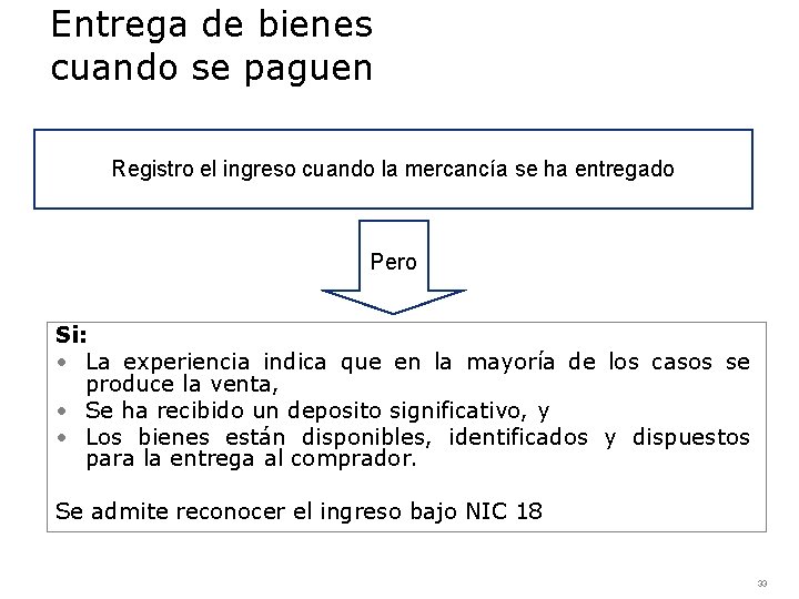 Entrega de bienes cuando se paguen Registro el ingreso cuando la mercancía se ha