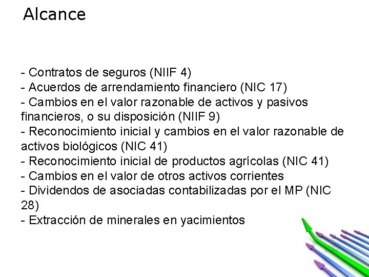 Alcance - Contratos de seguros (NIIF 4) - Acuerdos de arrendamiento financiero (NIC 17)