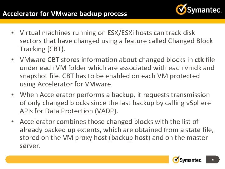 Accelerator for VMware backup process • Virtual machines running on ESX/ESXi hosts can track