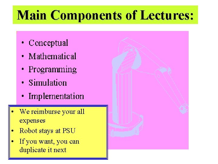 Main Components of Lectures: • We reimburse your all expenses • Robot stays at Main Components of Lectures: • We reimburse your all expenses • Robot stays at