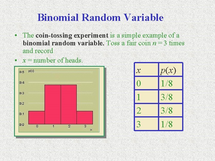 Binomial Random Variable • The coin-tossing experiment is a simple example of a binomial