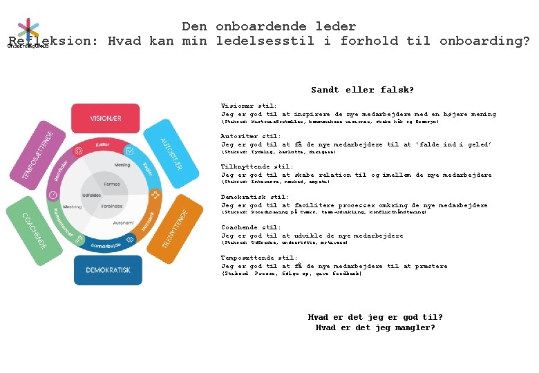 Den onboardende leder Refleksion: Hvad kan min ledelsesstil i forhold til onboarding? Sandt eller