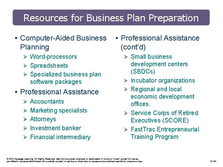 Resources for Business Plan Preparation • Computer-Aided Business Planning Ø Word-processors • Professional Assistance