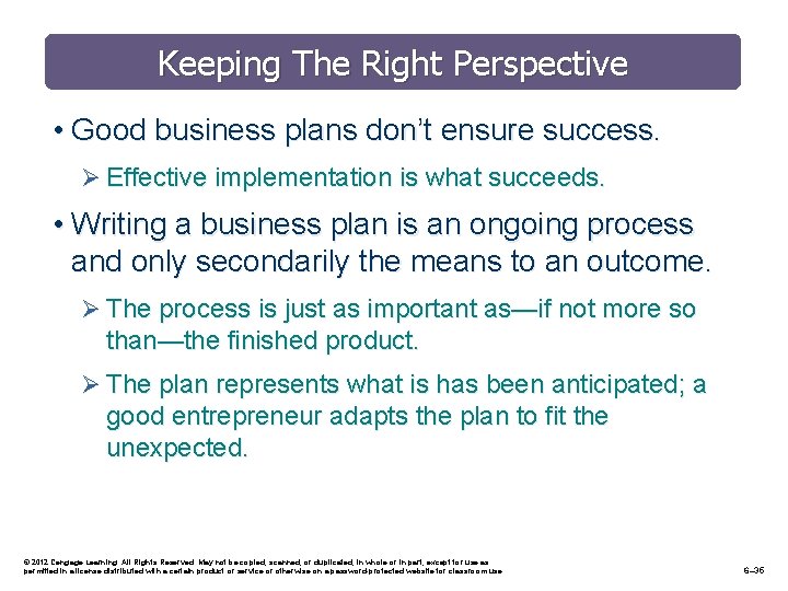 Keeping The Right Perspective • Good business plans don’t ensure success. Ø Effective implementation