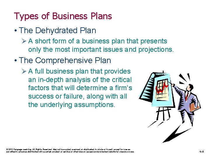 Types of Business Plans • The Dehydrated Plan Ø A short form of a