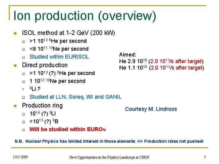 Ion production (overview) n ISOL method at 1 -2 Ge. V (200 k. W)