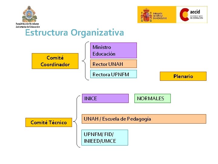 República de Honduras Secretaría de Educación Estructura Organizativa Comité Coordinador Ministro Educación Rector UNAH