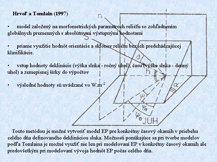 Hrvoľ a Tomlain (1997) • model založený na morfometrických parametroch reliéfu so zohľadnením globálnych