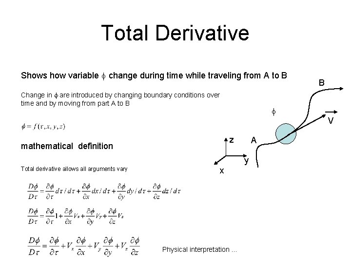 Total Derivative Shows how variable change during time while traveling from A to B