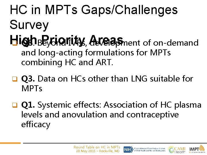 HC in MPTs Gaps/Challenges Survey High Priority q Q 8. Beyond IVRs, Areas development