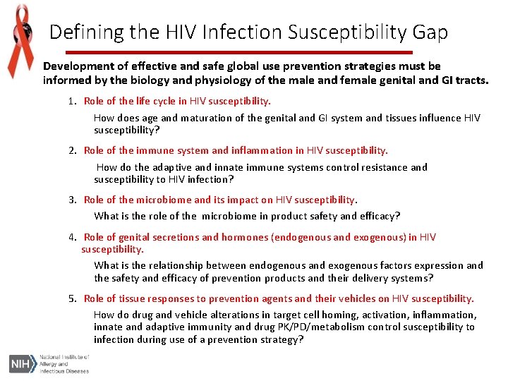 Defining the HIV Infection Susceptibility Gap Development of effective and safe global use prevention