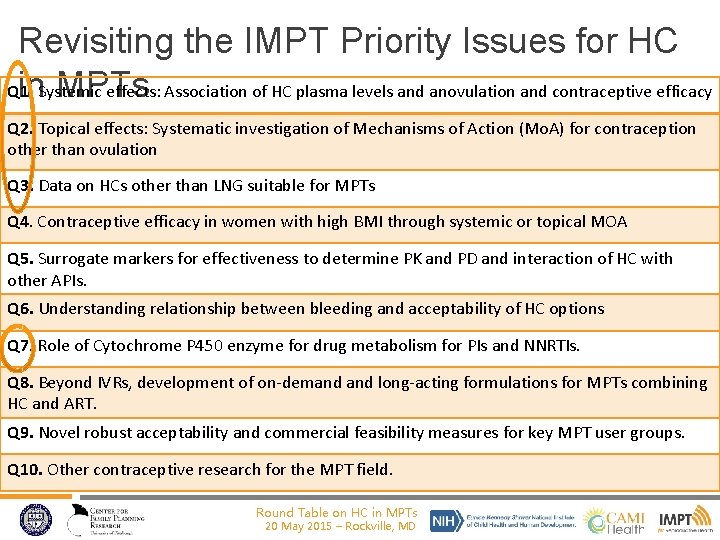 Revisiting the IMPT Priority Issues for HC in. Systemic MPTs Q 1. effects: Association