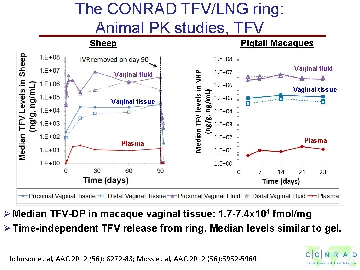 The CONRAD TFV/LNG ring: Animal PK studies, TFV Sheep Pigtail Macaques Vaginal fluid Vaginal
