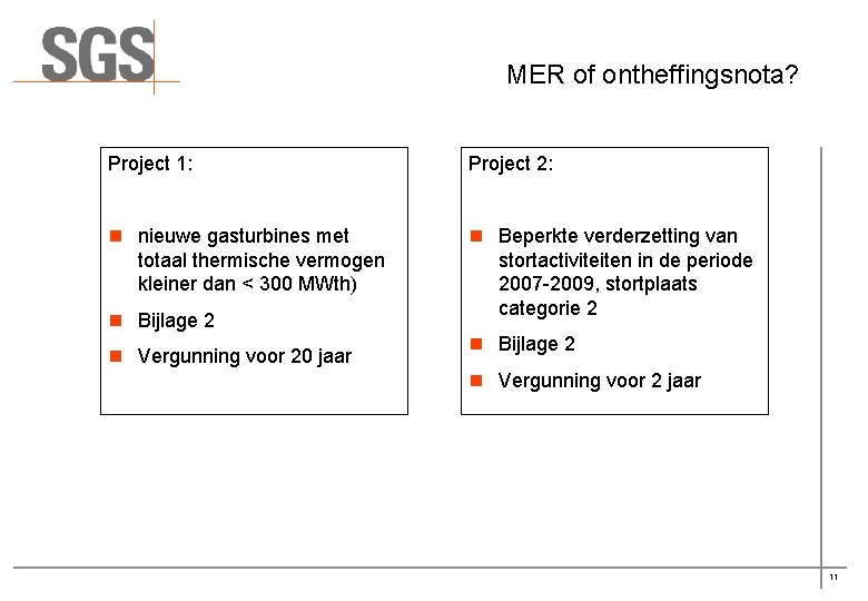 MER of ontheffingsnota? Project 1: Project 2: n nieuwe gasturbines met totaal thermische vermogen