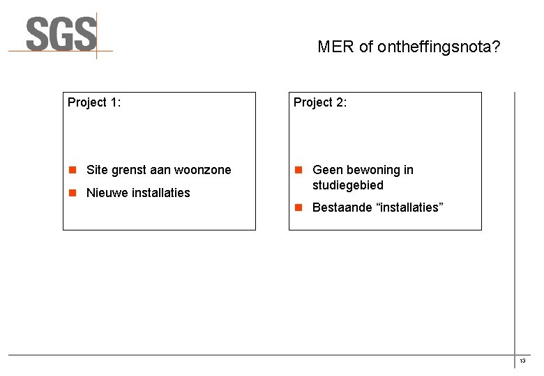 MER of ontheffingsnota? Project 1: Project 2: n Site grenst aan woonzone n Geen