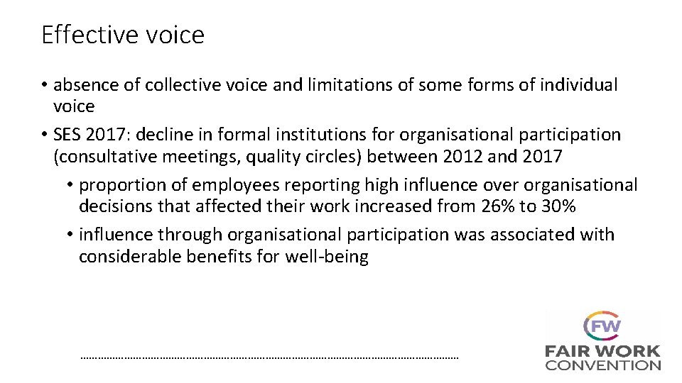 Effective voice • absence of collective voice and limitations of some forms of individual