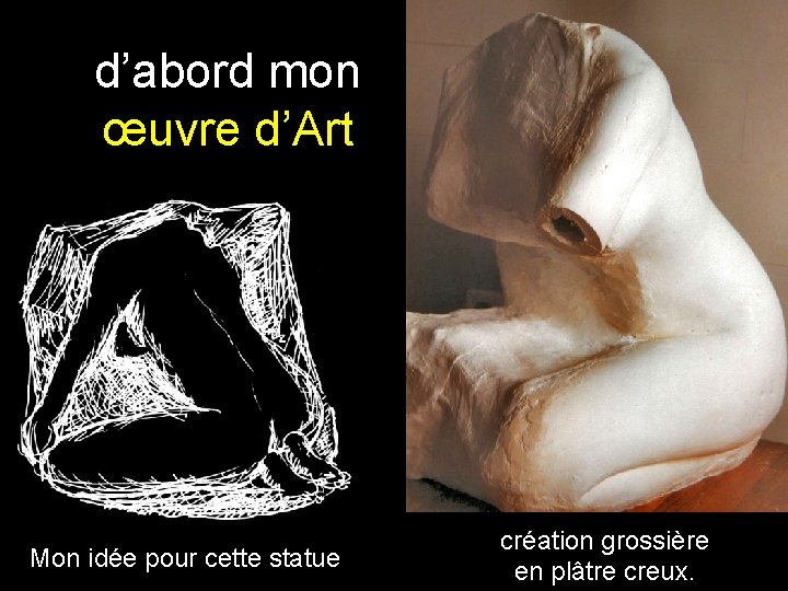 d’abord mon œuvre d’Art Mon idée pour cette statue création grossière en plâtre creux.