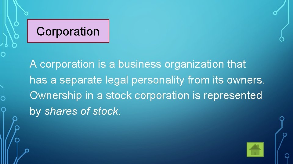 Corporation A corporation is a business organization that has a separate legal personality from