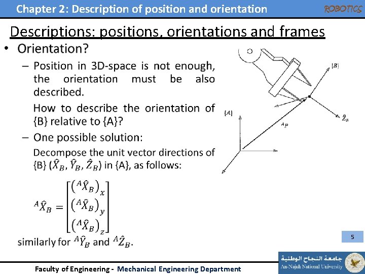 Chapter 2: Description of position and orientation ROBOTICS Descriptions: positions, orientations and frames •