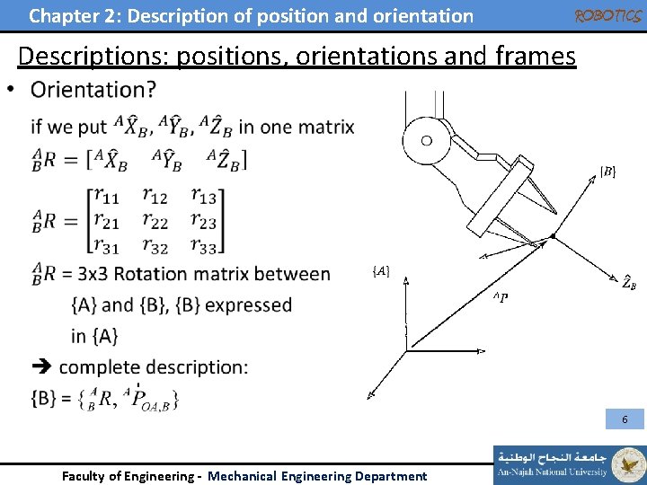 Chapter 2: Description of position and orientation ROBOTICS Descriptions: positions, orientations and frames •