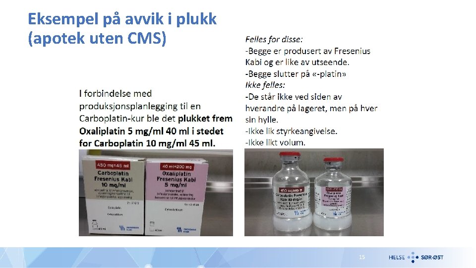 Eksempel på avvik i plukk (apotek uten CMS) 15 