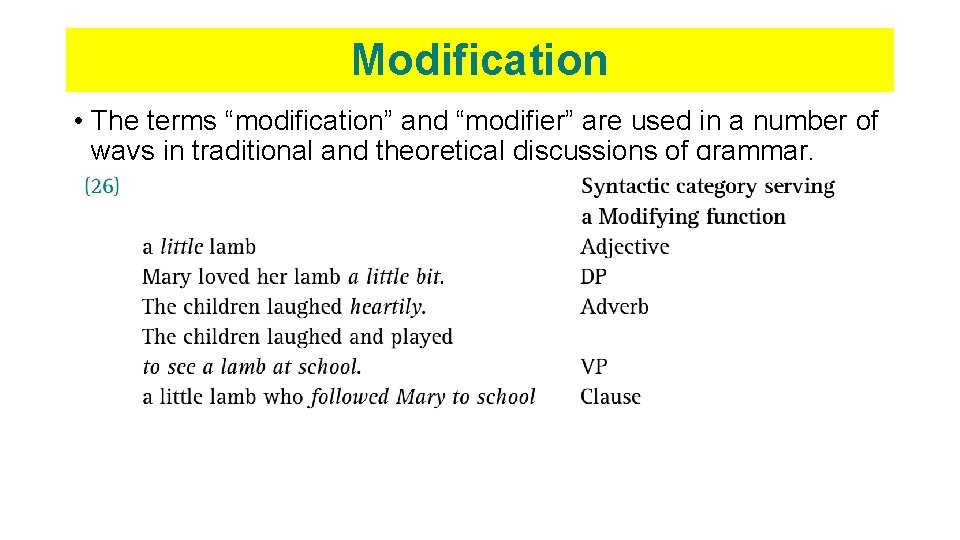 Modification • The terms “modification” and “modifier” are used in a number of ways