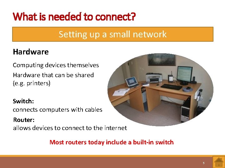 What is needed to connect? Setting up a small network Hardware Computing devices themselves