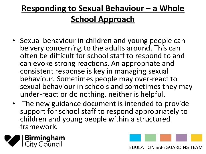 Responding to Sexual Behaviour in Children and Young
