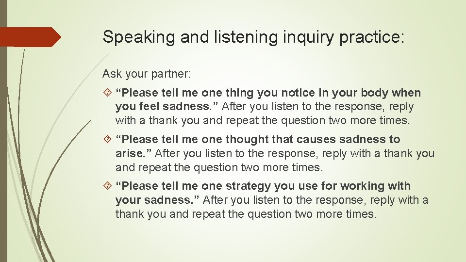 Speaking and listening inquiry practice: Ask your partner: “Please tell me one thing you