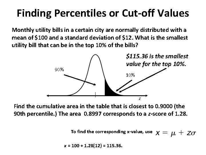 Finding Percentiles or Cut-off Values Monthly utility bills in a certain city are normally