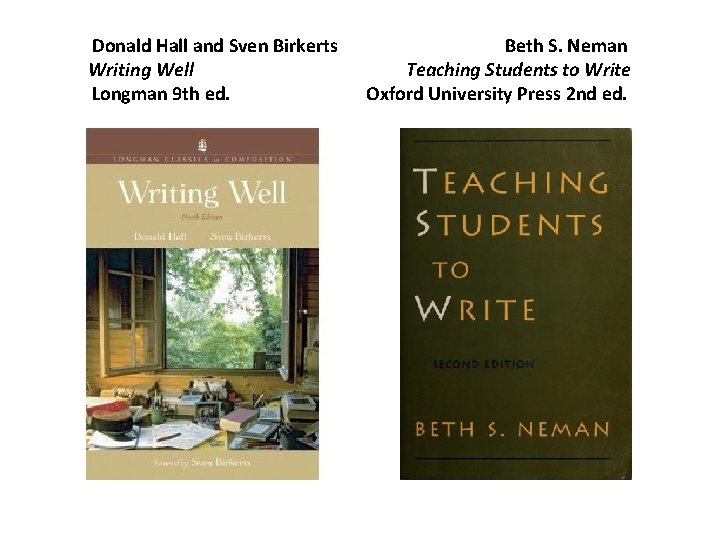 Donald Hall and Sven Birkerts Writing Well Longman 9 th ed. Beth S. Neman