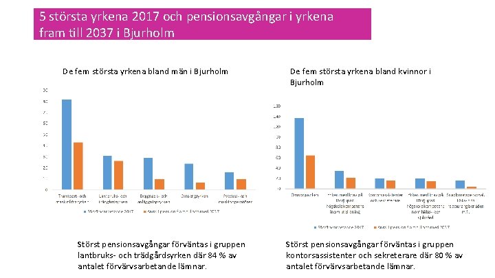 5 största yrkena 2017 och pensionsavgångar i yrkena fram till 2037 i Bjurholm De