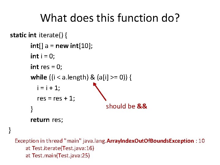What does this function do? static int iterate() { int[] a = new int[10];