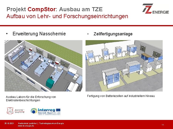 Projekt Comp. Stor: Ausbau am TZE Aufbau von Lehr- und Forschungseinrichtungen • Erweiterung Nasschemie