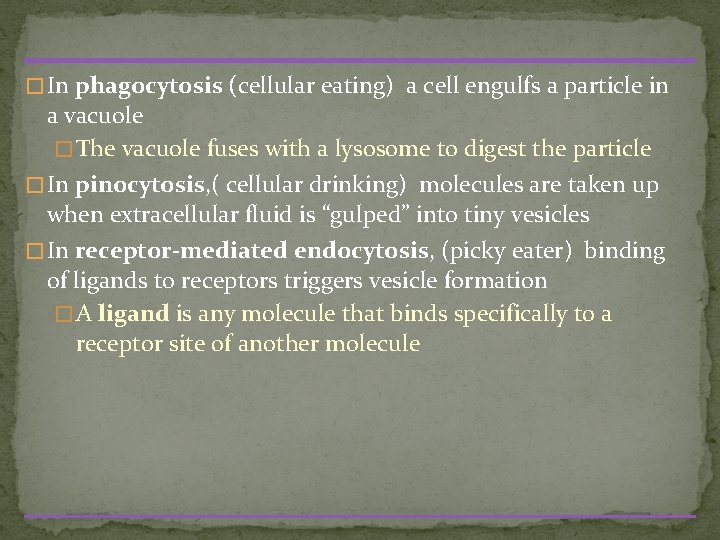 � In phagocytosis (cellular eating) a cell engulfs a particle in a vacuole �